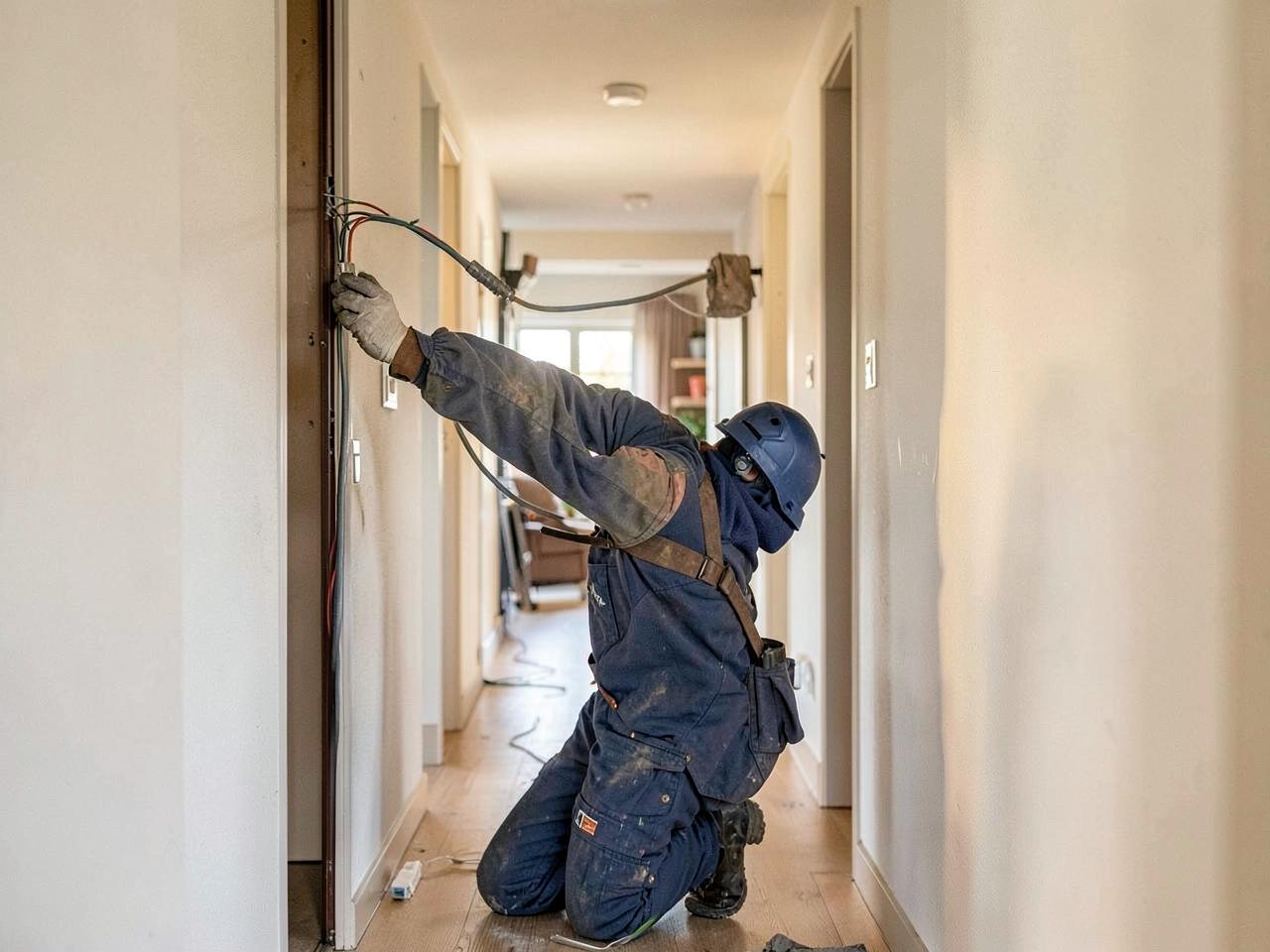 Elektricien legt bedrading aan in een Nederlandse woning
